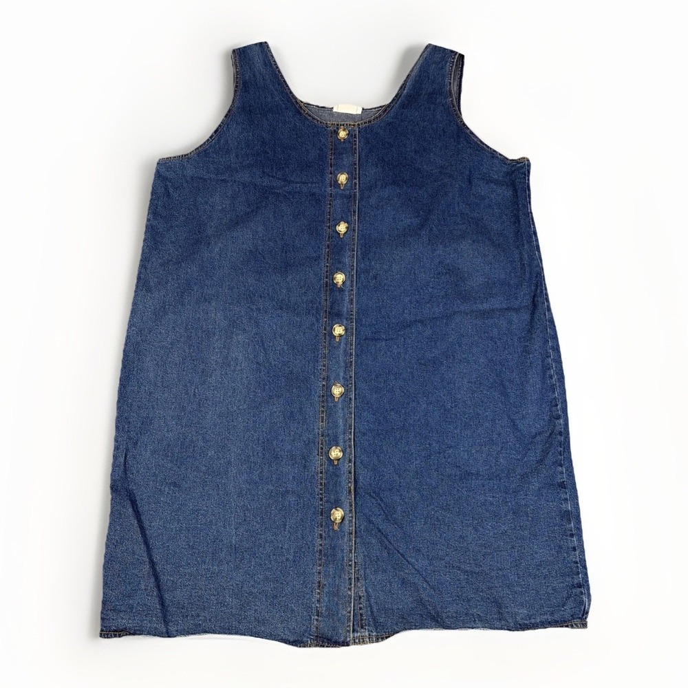 Avon Style Denim Jumper Dress Womens Plus Blue Button Front Sleeveless Cotton